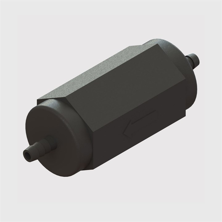 Kynar® Bodied Check Valve, EPDM Seal, 3.2mm (1/8") ID Tube, Barbed Ports, Cracking Pressure 0.33 psi