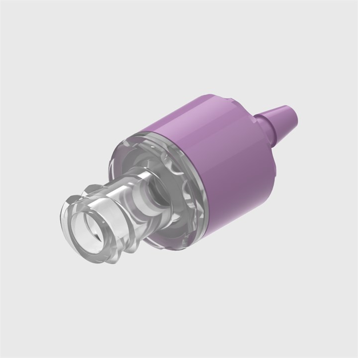 ISO 80369-7 ABS Bodied Check Valve, Silicone Seal, Female Luer Lock to 3/32" (2.4mm) ID Tube, Cracking Pressure ≤ 0.1 psi