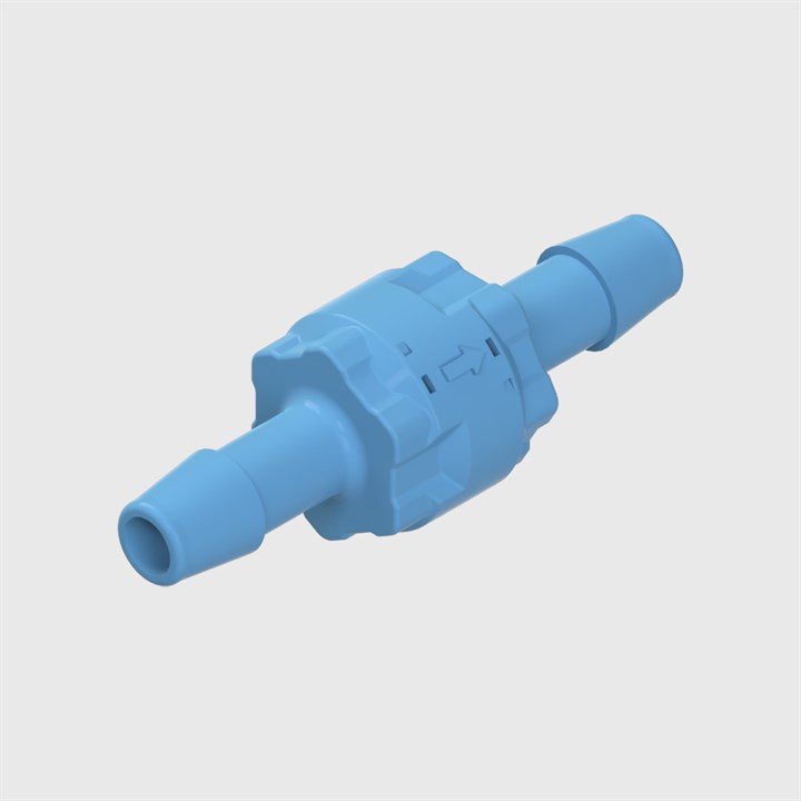 Modular Blue Check Valve, Buna-N (Nitrile) Seals, 5/16" Barb Input and Output, Cracking Pressure 3 psi
