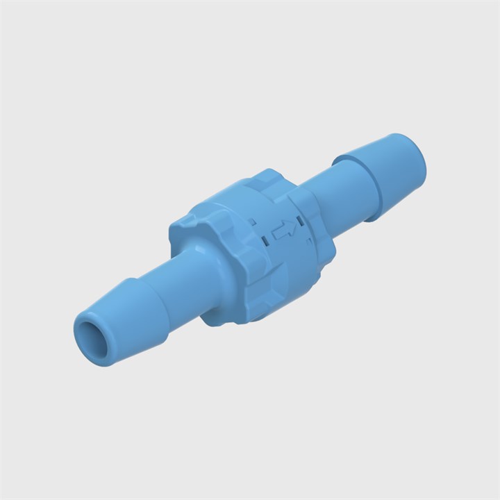 Modular Blue Check Valve, Buna-N (Nitrile) Seals, 3/8" Barb Input and Output, Cracking Pressure 3 psi
