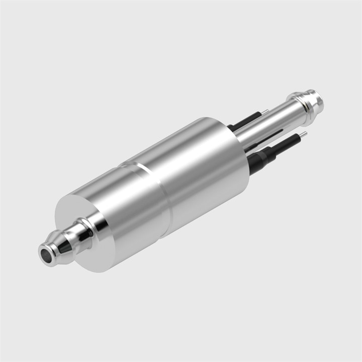 Stainless Steel 7mm 2 Way Valve, Normally Closed, Viton (FKM) Seal, 3/32" (2.4mm) ID Tube, 0.5mm Orifice Effective Size, 80mm Wire Leads, 12 VDC