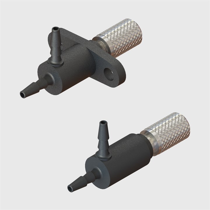 Miniature Glass Filled Nylon Panel Mount Needle Valve, Knob With Screwdriver Slot Adjustment