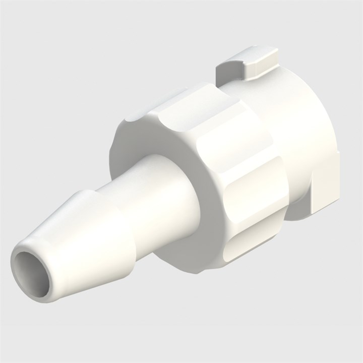 Quarter-Turn Female Blood Pressure Cuff Connector to 5/32" ID Hose Barb Fitting, White ABS