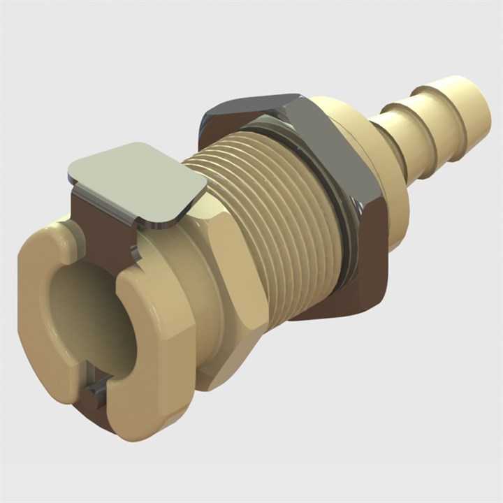 Polypropylene Panel Mount Socket, 6.4mm (1/4") ID Tube, Non-Valved, 1/4" Flow - Q4
