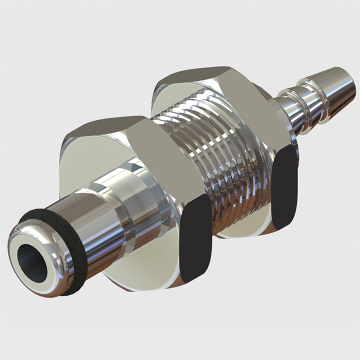 Chrome Plated Brass Panel Mount Plug Coupling, Buna-N Seal, 3.2mm (1/8") ID Tube, Non-Valved, 1/8" Flow - Q2 Series