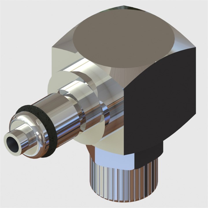 Chrome Plated Brass Elbow PTF Plug Coupling, Buna-N Seal, 6.4mm (1/4") OD/4.3mm (0.17") ID Tube, Valved, 1/8" Flow - Q2 Series