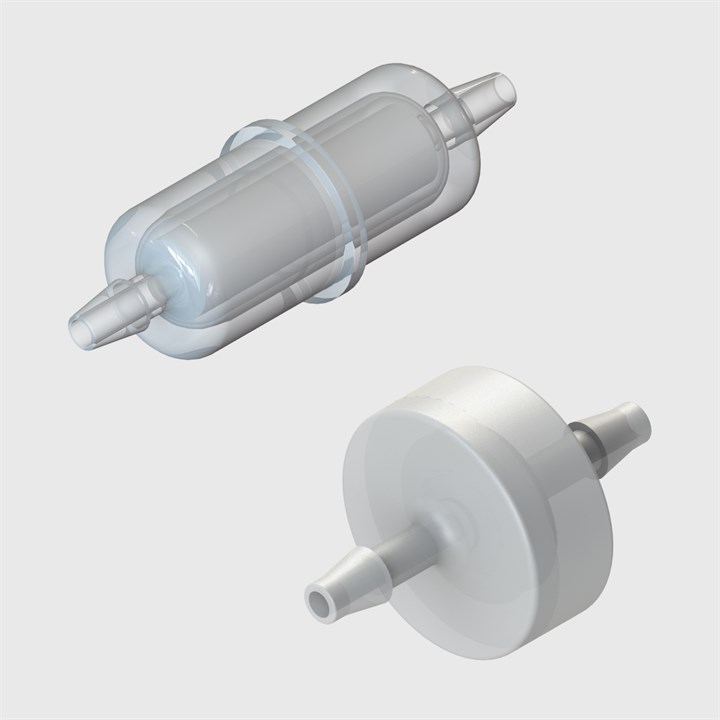 Miniature In-line Filters, Barbs for 1/8" ID Tubing - Polypropylene