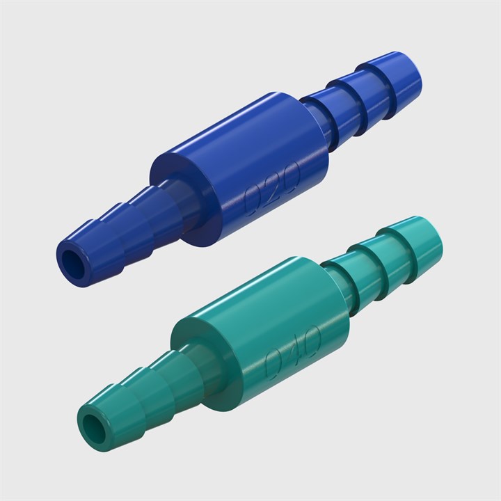 Orifice Restrictors with 100 micron filter, 1/8" Barbed Ports, Polycarbonate