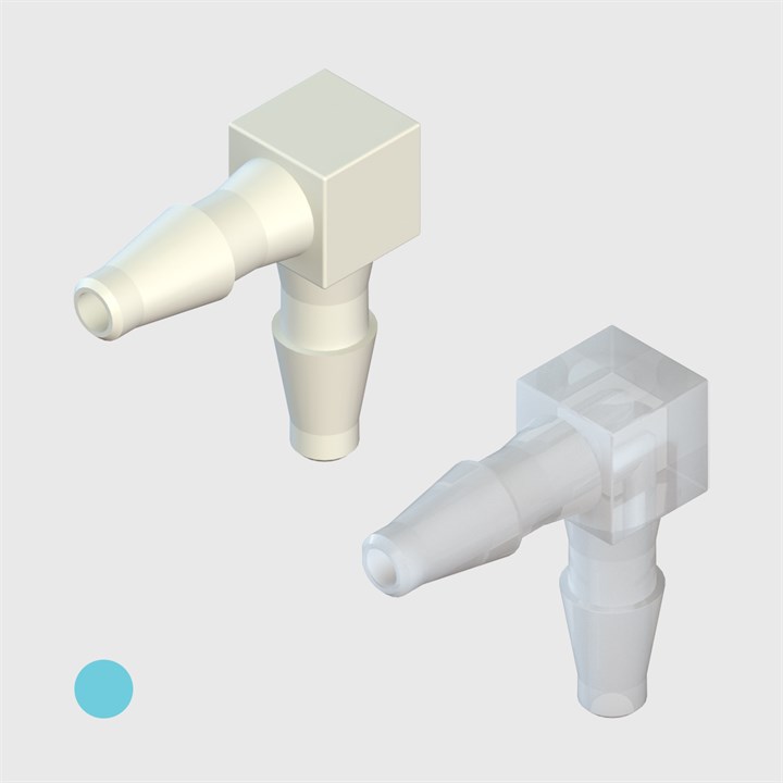 3/32" Barbs -  Square Grip Body Equal Elbow Connectors - Various Materials