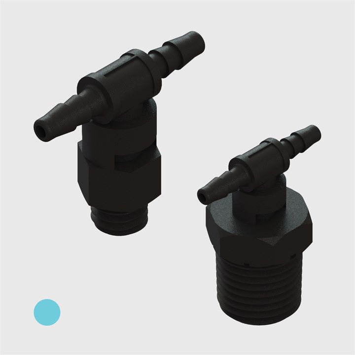 1/16" Multi-Barb Thread to Tube Swivel Tees - Various Threads