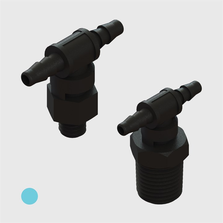 3/32" Multi-Barb Thread to Tube Swivel Tees - Various Threads