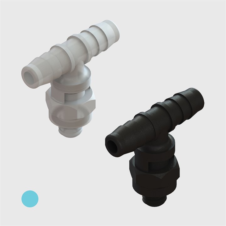 .170" Multi-Barb Thread to Tube Swivel Tees cw Undercut O-ring Seal - Various Materials