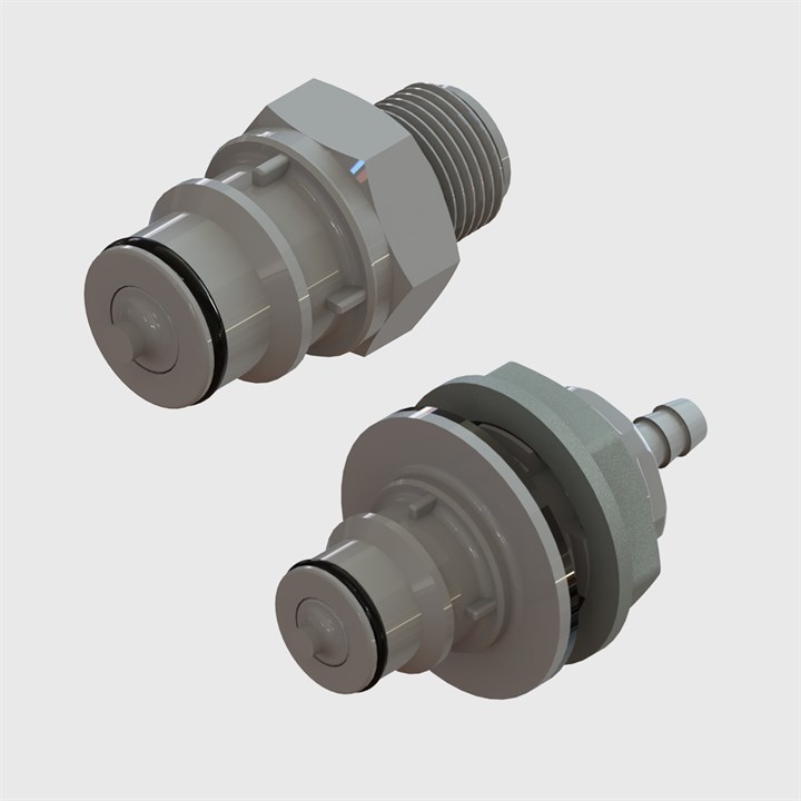 Cool Grey Polypropylene Thumb Latch Plugs, Valved - Q6 Series