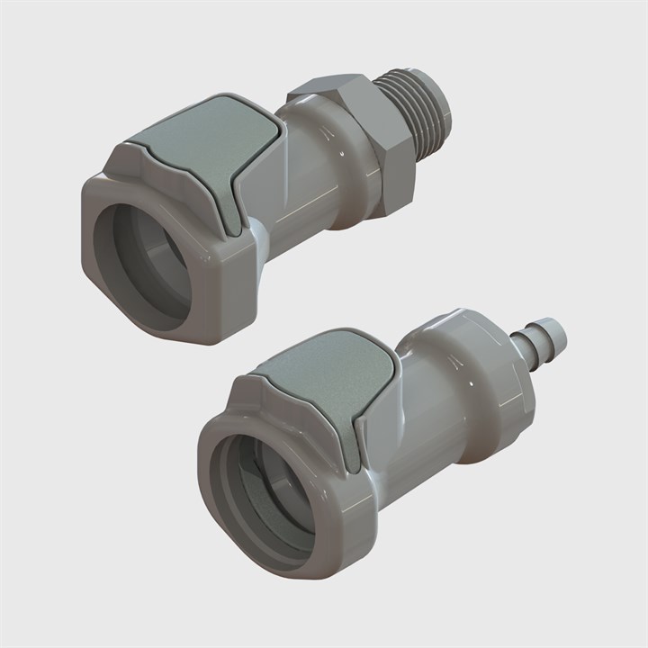 Cool Grey Polypropylene Thumb Latch Sockets, Non-Valved - Q6 Series