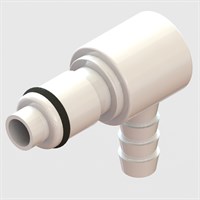 Thermoplastic Elbow Plug Coupling, Buna-N Seal, 6.4mm (1/4") ID Tube, Valved, 1/4" Flow - Q5 Series