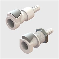 Thumb Latch Couplings - 1/4" Flow, Sockets, Valved, Plastic latch - Acetal - Q5 Series