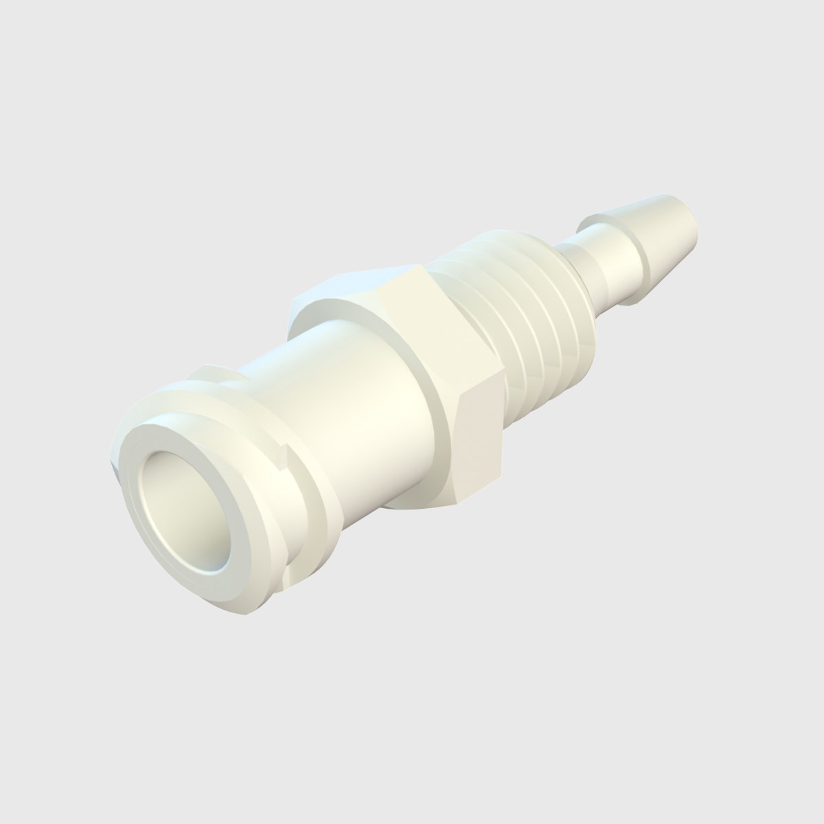 ISO 803697 Female Luer Lock to 3/32" Barb Bulkhead, White Nylon